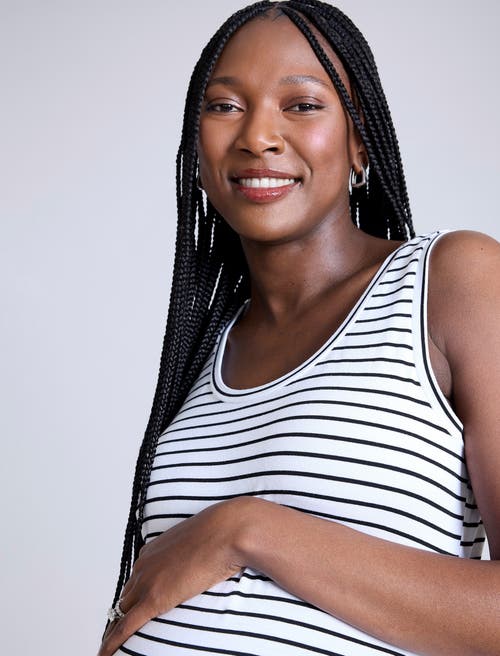 Motherhood Maternity Scoop Neck Side-ruched Maternity Tank Top In Black & White Stripe