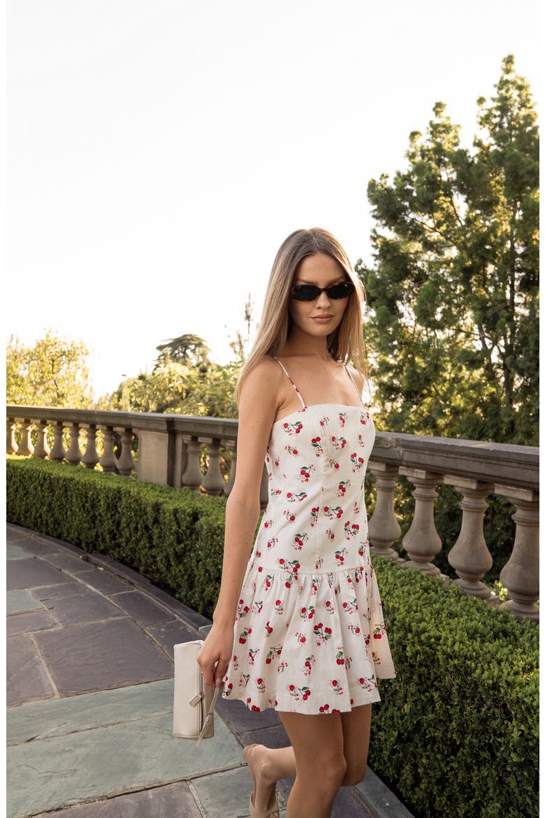 Louisa Cherry Print Stretch Cotton Sundress, Alternate, color, IVORY CHERRIES