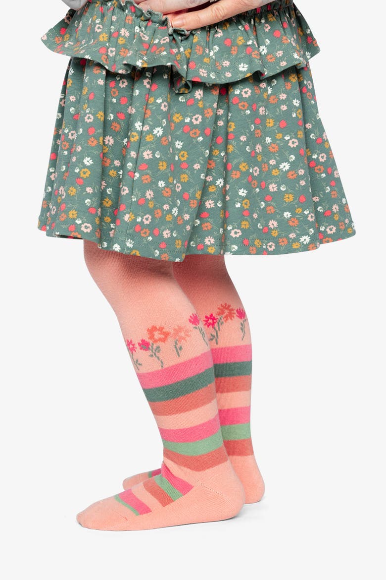 Knitted Floral Stripe Ankle Tights, Alternate, color, Very Pale Pink and Green
