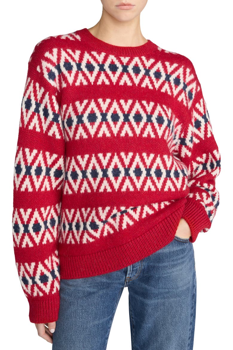 The Oversize Baby Alpaca Wool Sweater, Main, color, CURRANT FAIRISLE