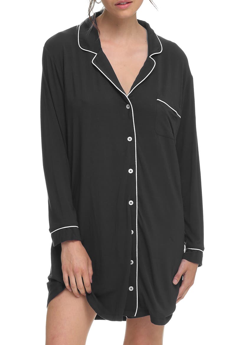 Kate Long Sleeve Nightgown, Main, color, BLACK