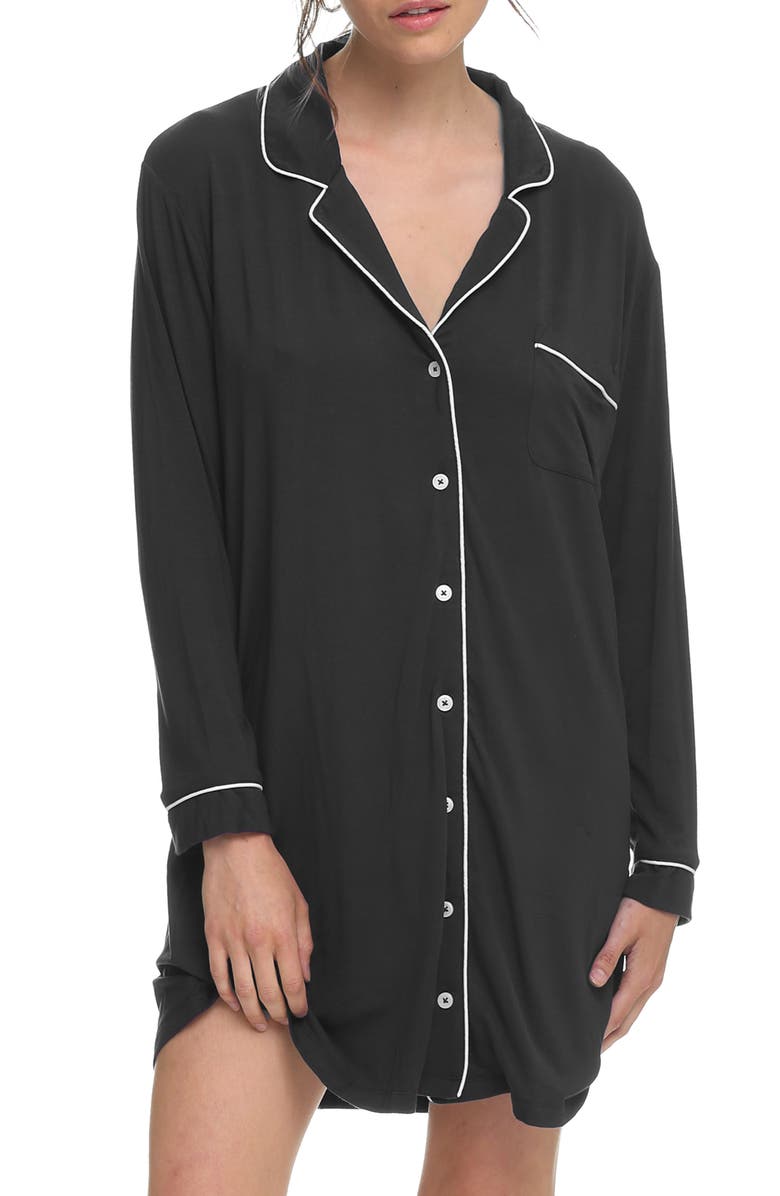 Papinelle Kate Long Sleeve Nightgown, Main, color, Black