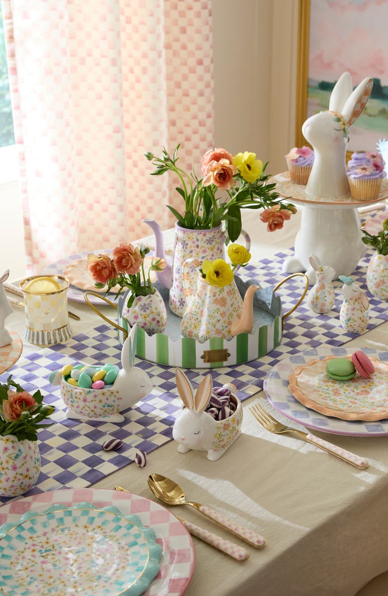 MACKENZIE CHILDS Posie Patch Rabbit Set of 3 Candy Dishes, Alternate, color, White