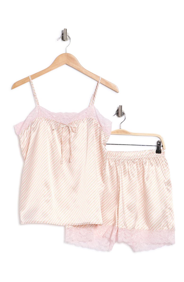 French Connection Sateen Lace Short Pajamas, Alternate, color, Icy Pink/Doe