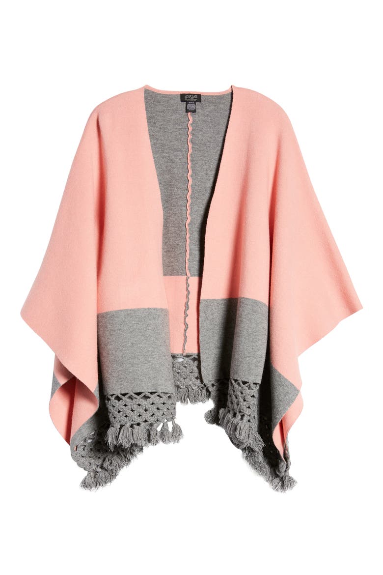 Colorblock Fringe Ruana, Alternate, color, PINK