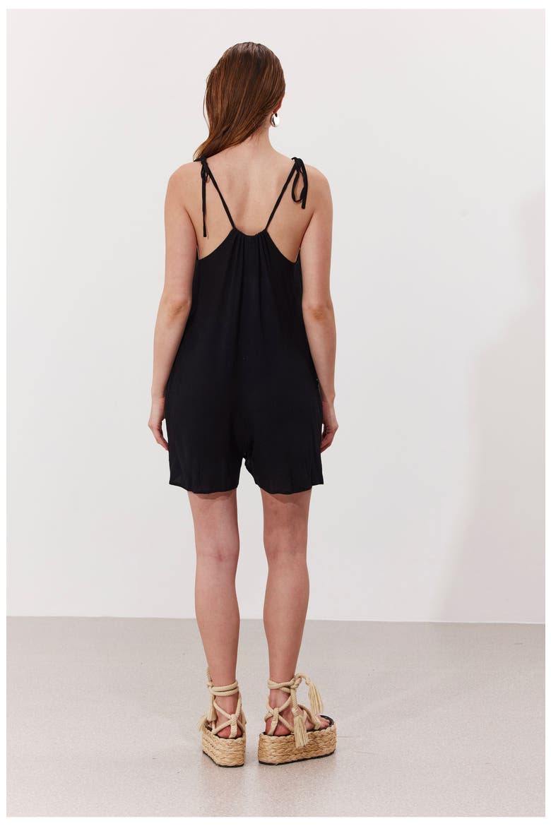 Solena Crêpe High Neck Romper Cover-Up, Alternate, color, Black