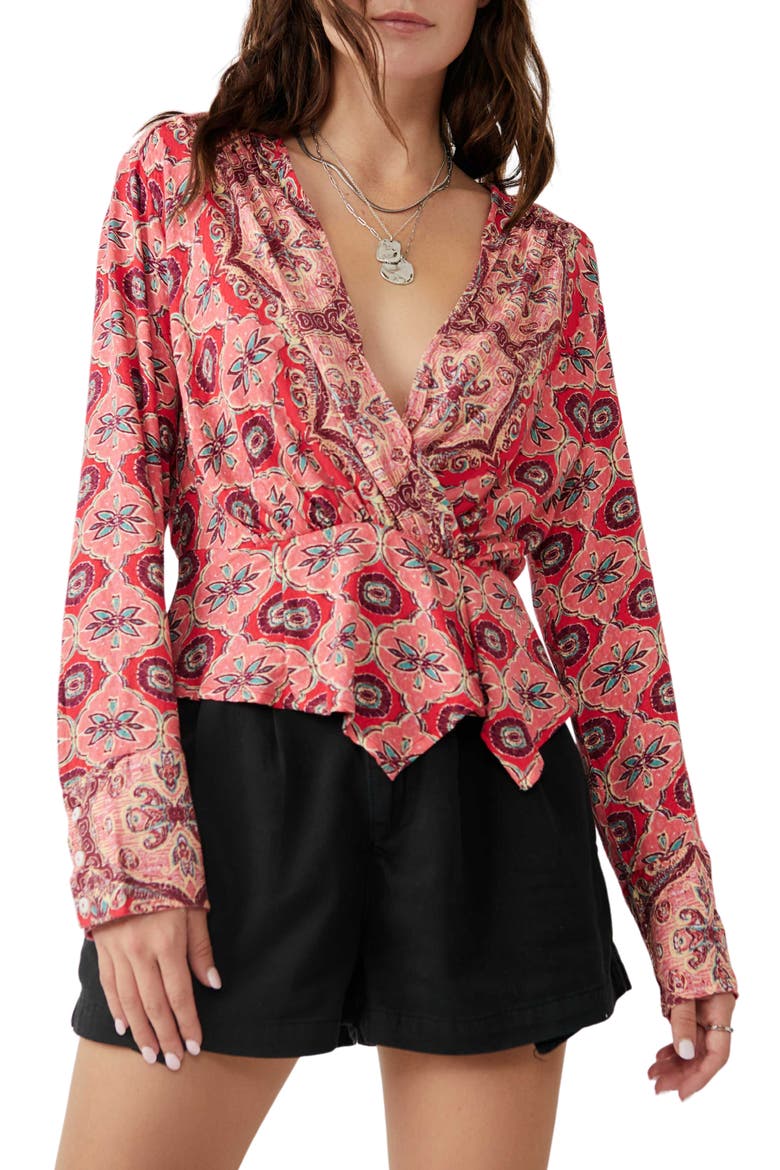 Falling For You Floral Print Peplum Top, Main, color, HIBISCUS COMBO