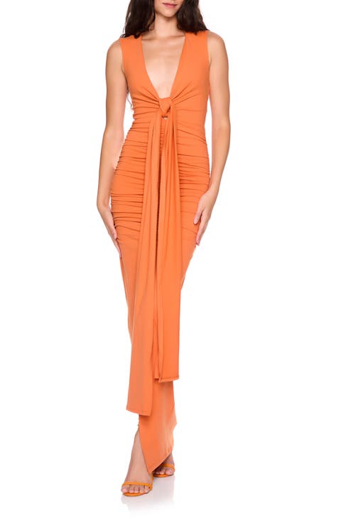 Plunge Neck Tie Neck Dress