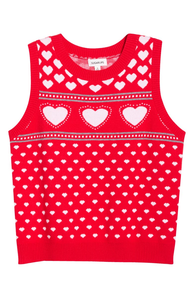 SUGARLIPS Parisa Heart Sweater Vest, Main, color, Red-White