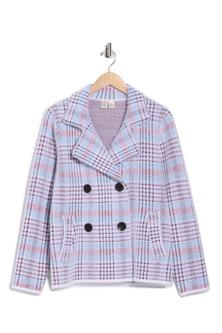 Paige Plaid Double Breasted Sweater Coat, Alternate, color, BLACK/ WHITE/ RED/ BLUE