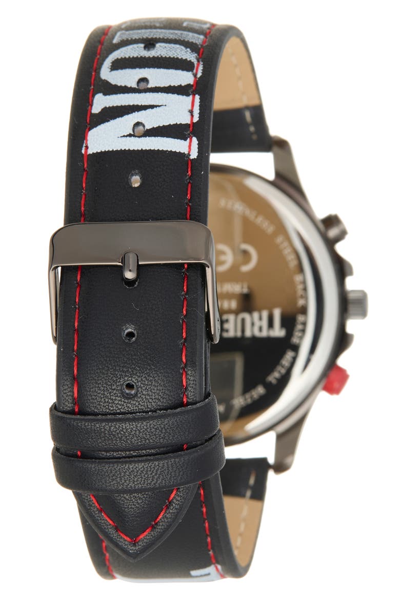 Chronograph Faux Leather Strap Watch, 44.5mm & Assorted Bracelets Set, Alternate, color, BLACK
