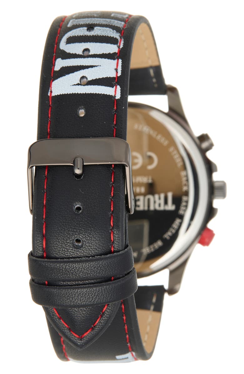 True Religion Chronograph Faux Leather Strap Watch, 44.5mm & Assorted Bracelets Set, Alternate, color, Black