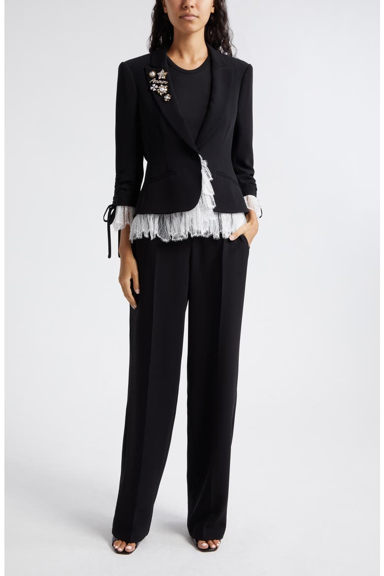 Le Petit Roxie Crystal & Imitation Pearl Detail Jacket, Alternate, color, BLACK/IVORY
