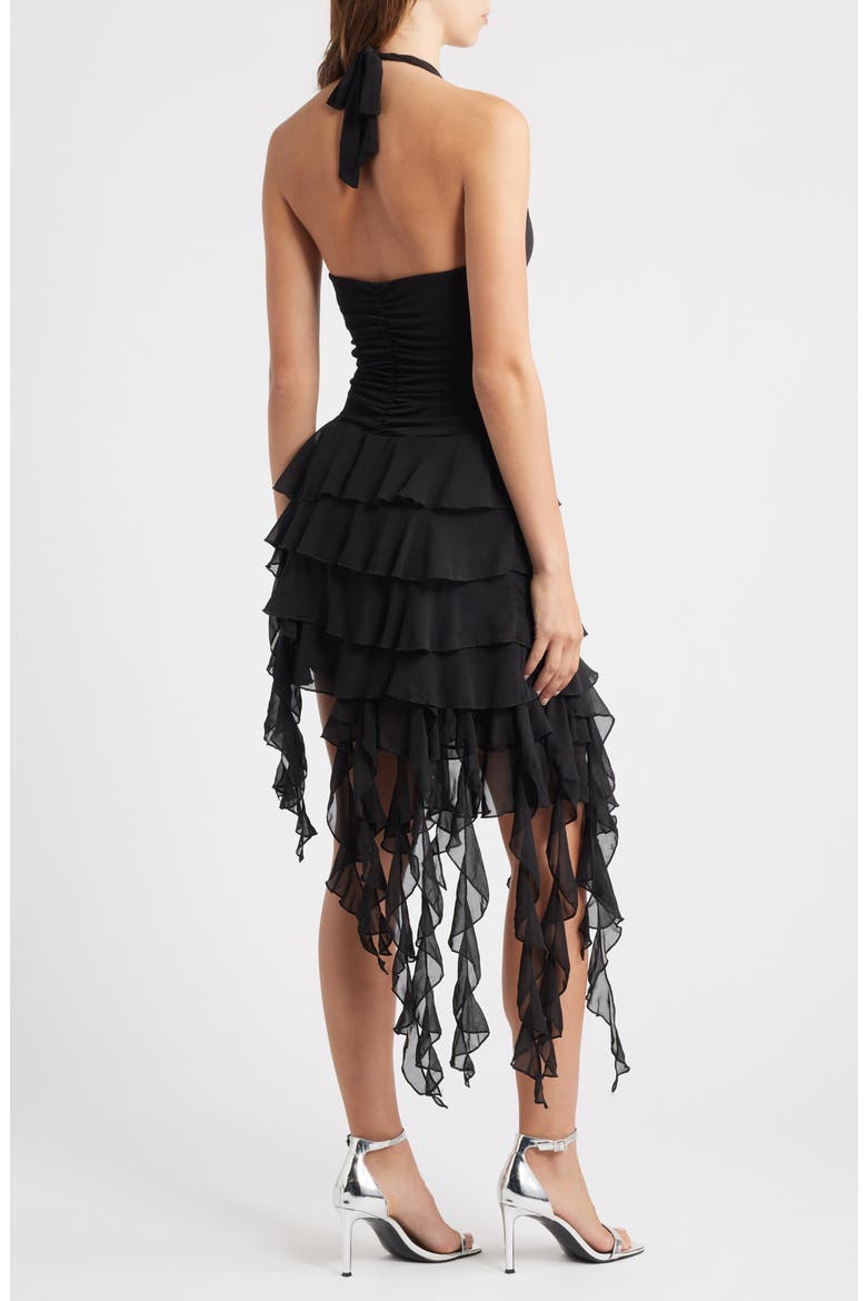 Ity Asymmetric Tiered Ruffle Halter Minidress, Alternate, color, BLACK