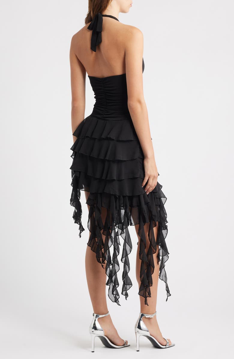 Emerald Sundae Ity Asymmetric Tiered Ruffle Halter Minidress, Alternate, color, Black