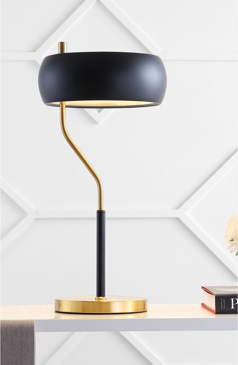 JONATHAN Y Oskar 22.5" Moody Metal LED Desk Lamp, Black/Brass Gold, Alternate, color,