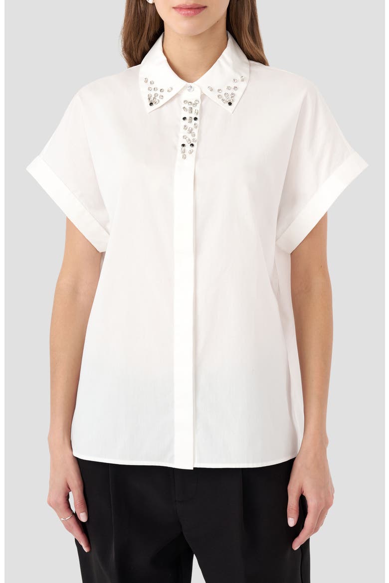 Crystal Dolman Button-Up Shirt, Main, color, WHITE SOLID