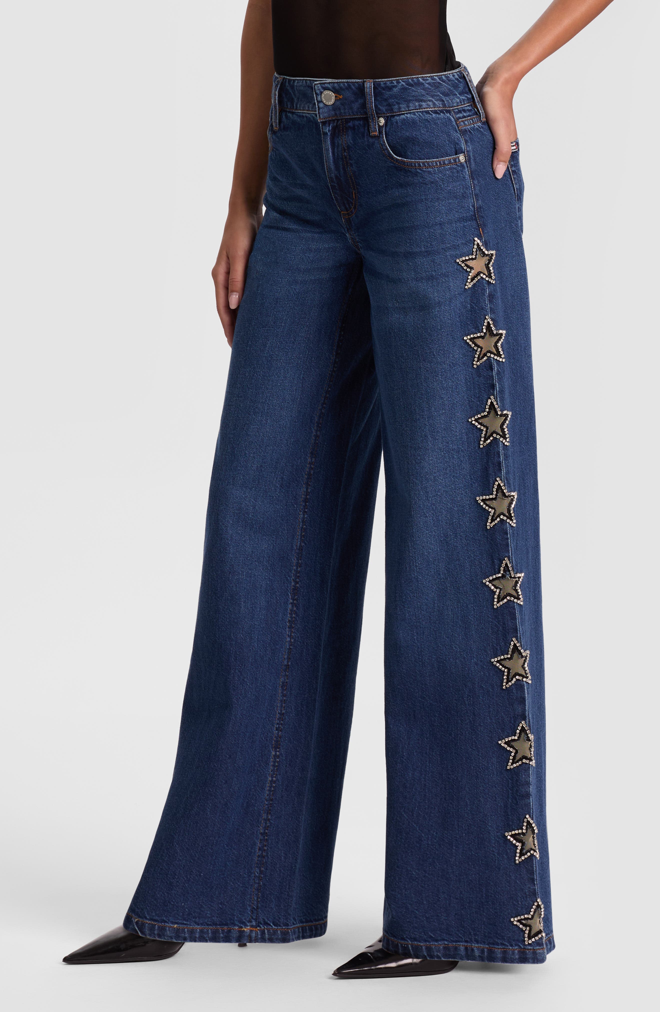 Amazing Embellished Star Cutout Wide Leg Jeans (Women) | Nordstrom