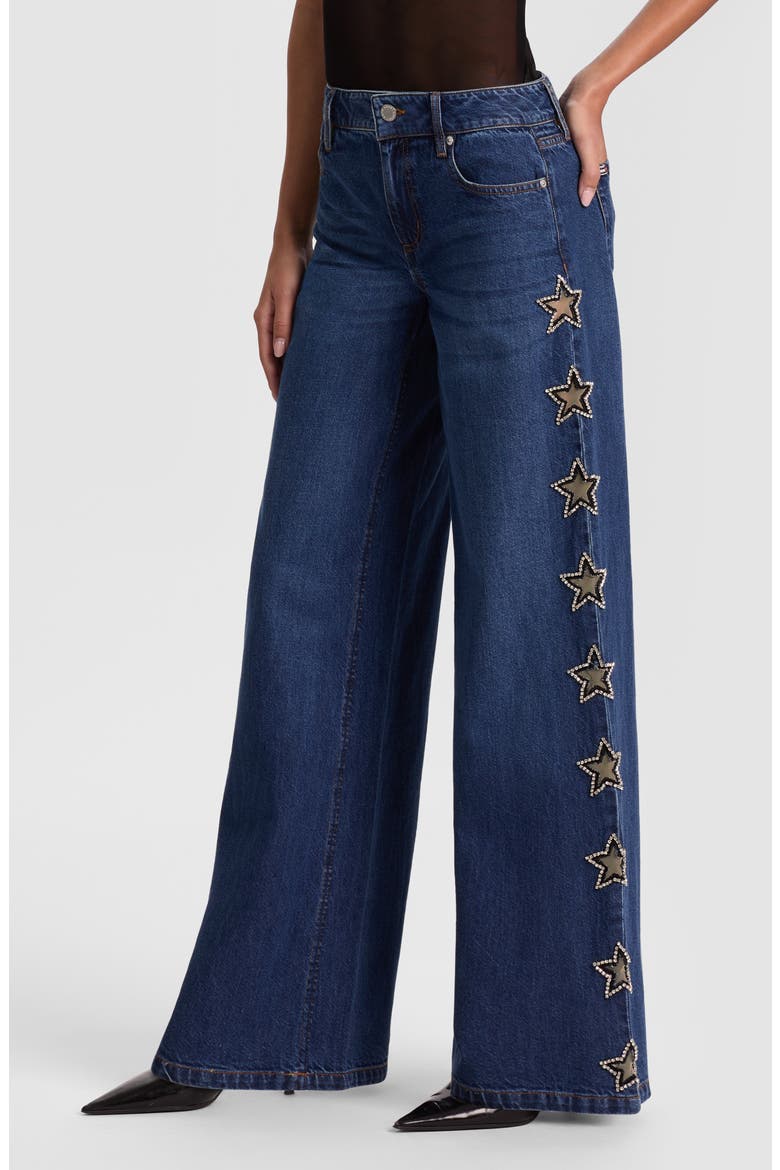 Amazing Embellished Star Cutout Wide Leg Jeans, Alternate, color, DARK RINSE