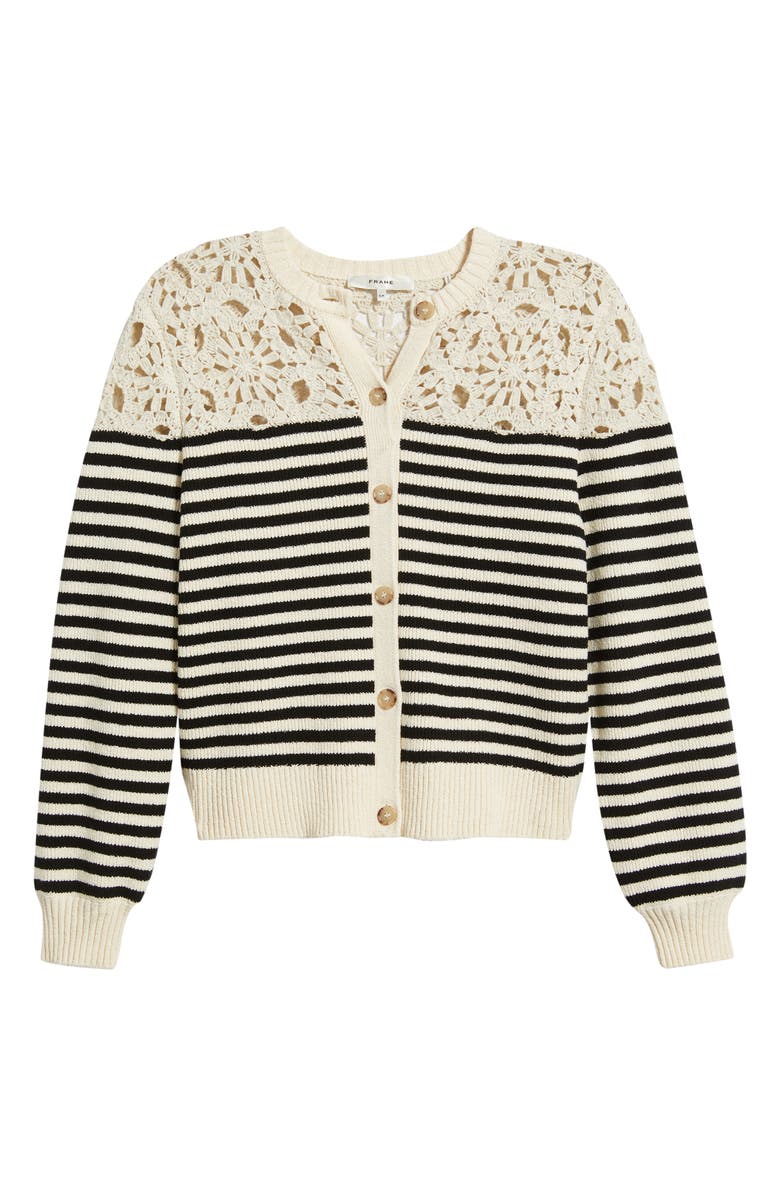 FRAME The Coastal Stripe Crochet Cardigan, Alternate, color, Cream Multi