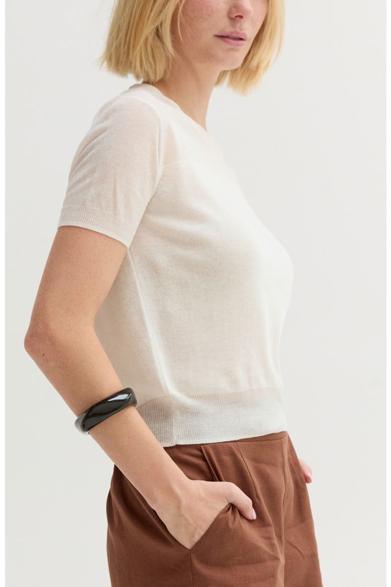 Short Sleeve Sheer Knit Top, Alternate, color, Ivory