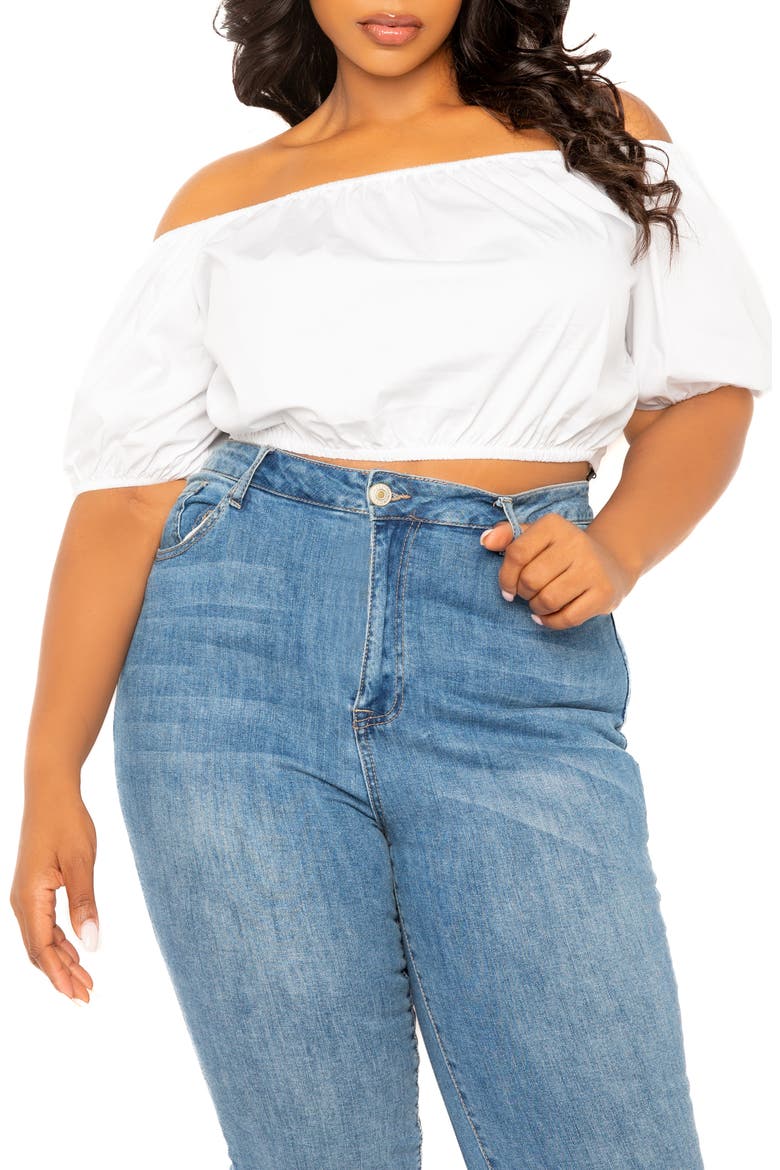 Off the Shoulder Bow Back Crop Top, Main, color, WHITE