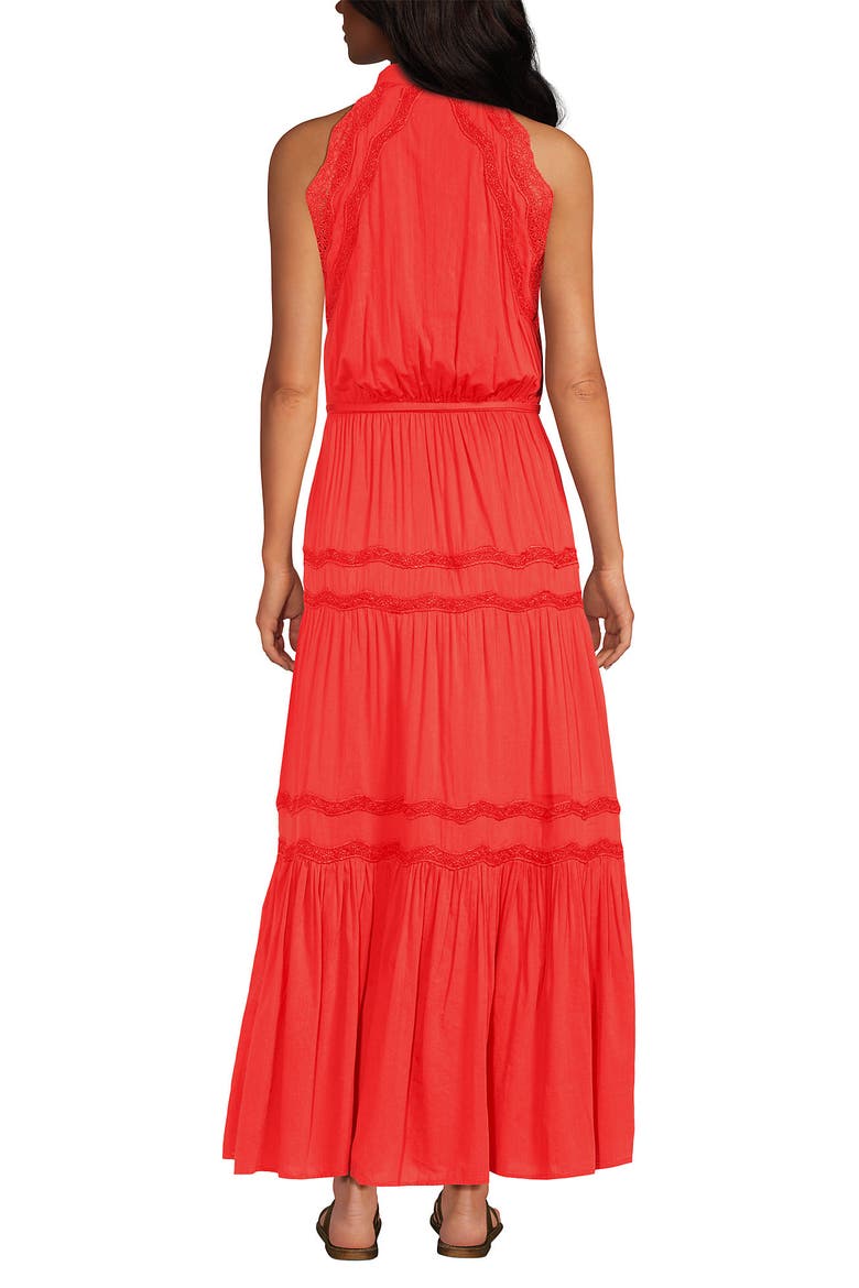 Cotton Voile Halter Tiered Maxi Dress, Alternate, color, Pop Orange Sherbert
