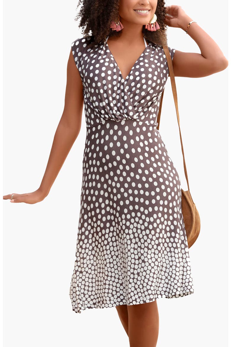 Women's Polka Dot V-Neck Dress, Main, color, Brown Multi