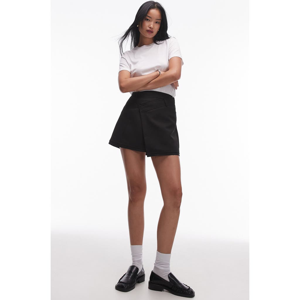 Topshop Wrap Tailored Miniskirt In Black