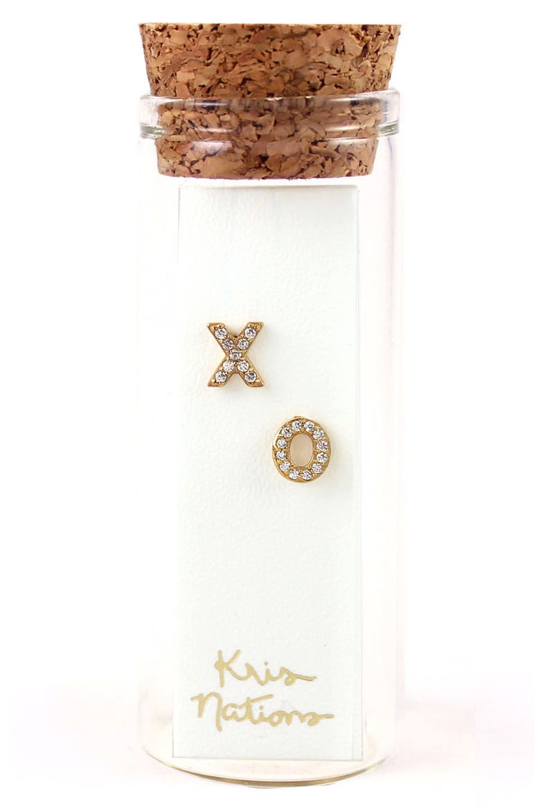 Pavé XO Stud Earrings, Alternate, color, SILVER