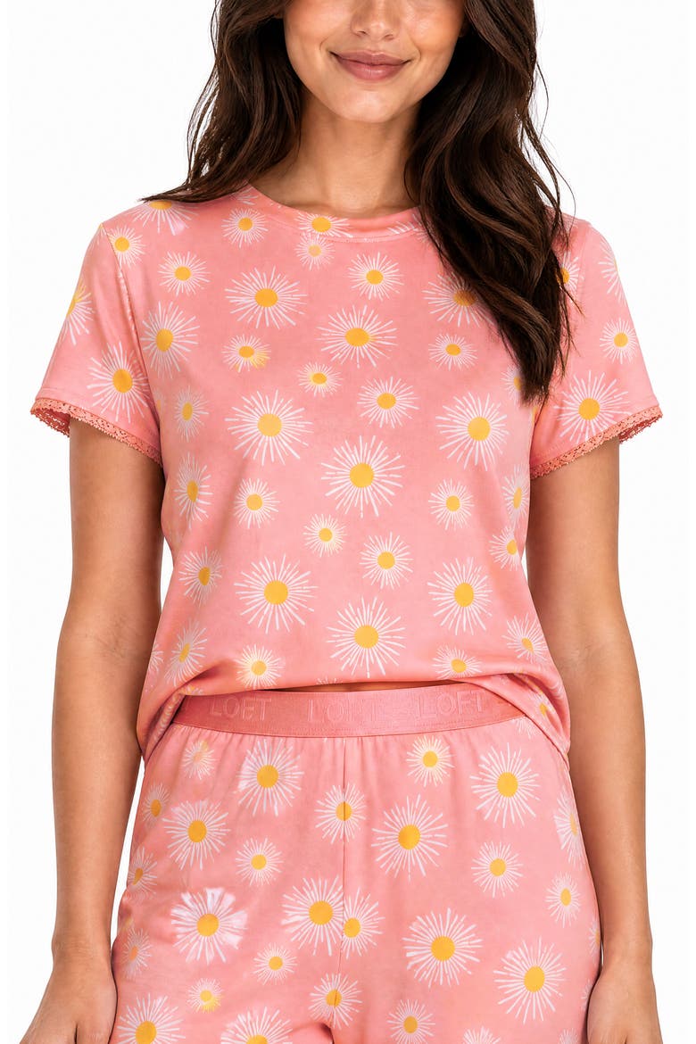 Lace Trim Floral Pajama Top, Alternate, color, STARBURST PINK