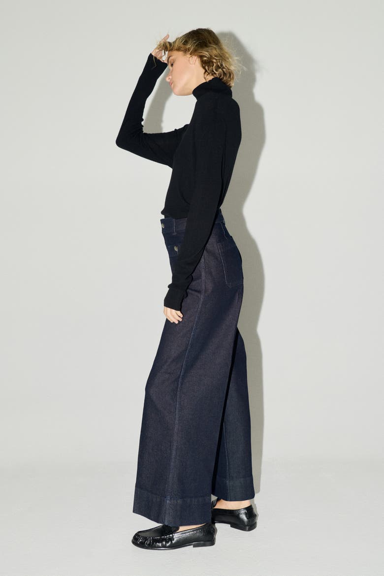 Wide High Ankle Jeans, Alternate, color, Dark denim blue