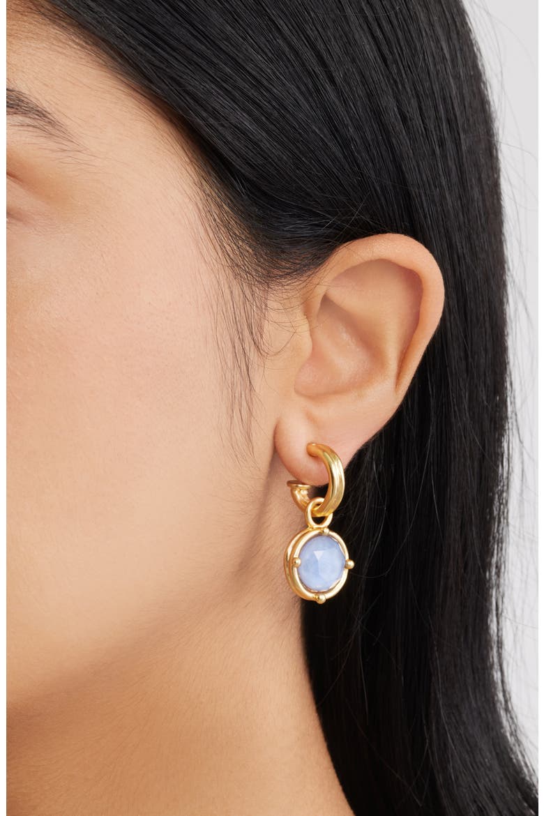 Round Drop Huggie Hoop Earrings, Alternate, color, GOLD/BLUE