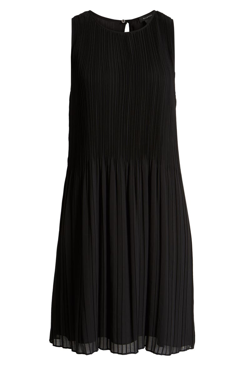 Pleated Sleeveless Shift Dress, Alternate, color, BLACK