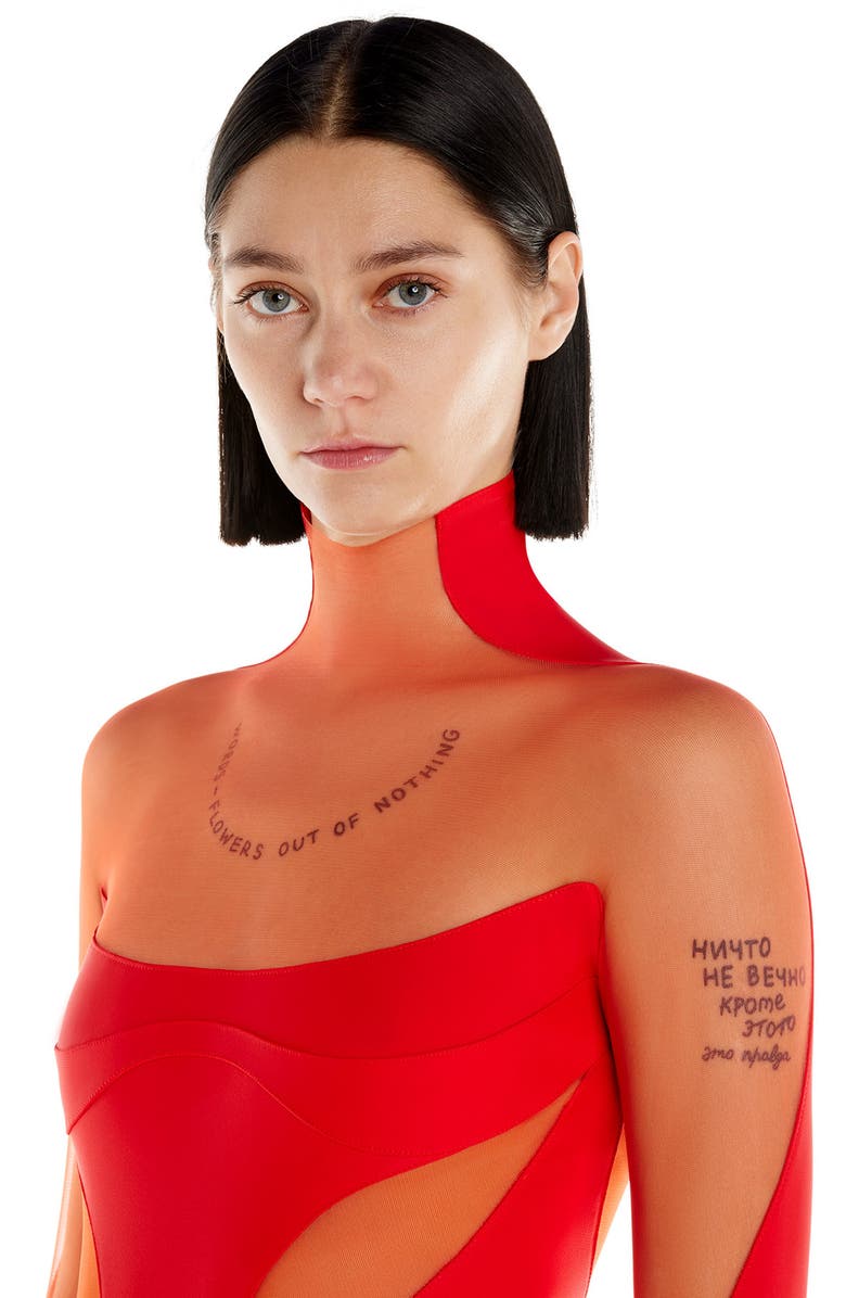 MUGLER Illusion Off the Shoulder Bodysuit, Alternate, color, 