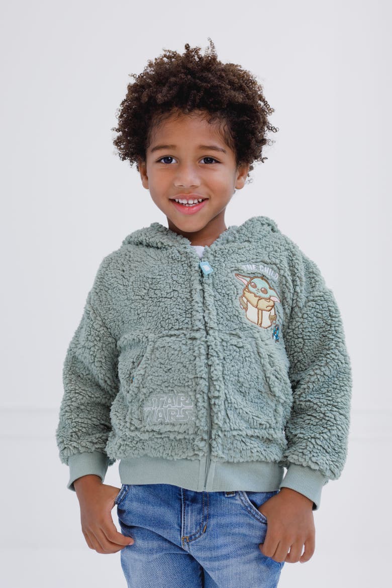Baby Yoda The Mandalorian Faux Shearling Hoodie, Alternate, color, Green