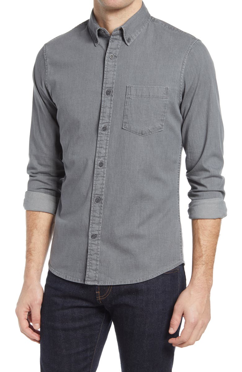 Nordstrom Trim Fit Stretch Chambray Button-Down Shirt, Main, color, 