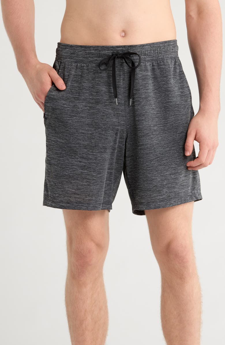 90 DEGREE BY REFLEX Heathered Mesh Active Shorts, Main, color, Heather Black