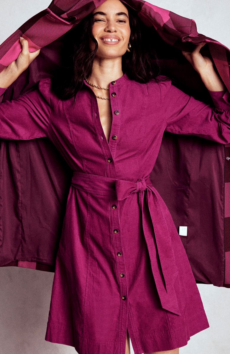 Boden Bre Belted Corduroy Shirtdress, Alternate, color, Rich Magenta