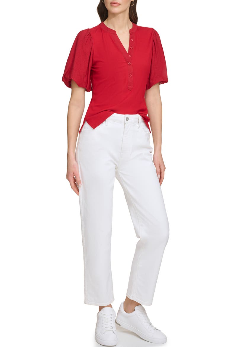 Rib Crinkle Sleeve Henley Top, Alternate, color, SANGRIA