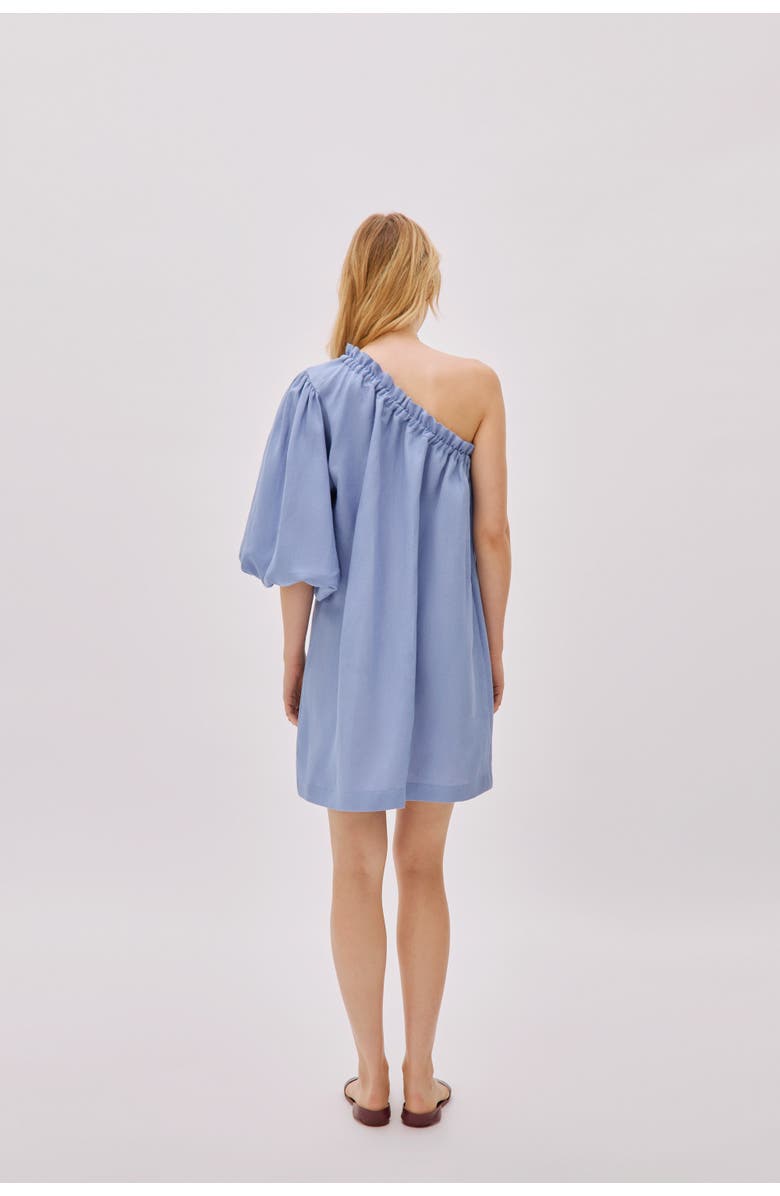 Labeca London Florence Cloud Blue Linen One Sleeve Dress, Alternate, color, Blue