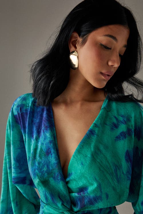 Warehouse Chiffon Wrap Knot Front Maxi Dress In Green