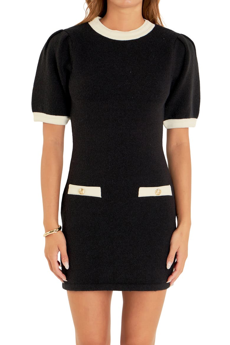 Contrast Trim Sweater Minidress, Alternate, color, BLACK/ WHITE