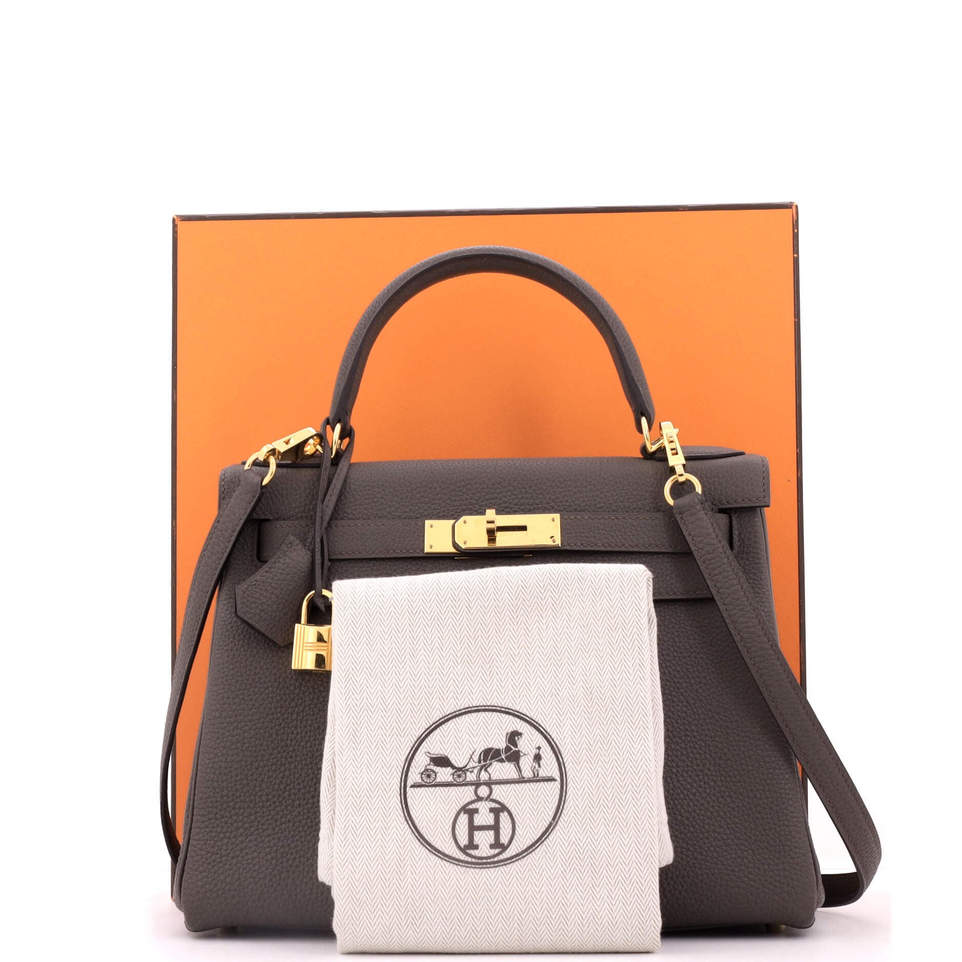 Pre-Owned Hermes Kelly Handbag Grey Togo with Gold Hardware 28, Alternate, color, Etain