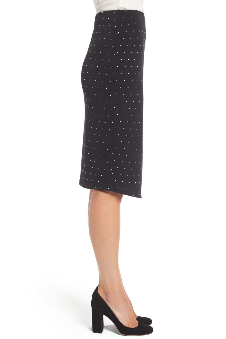 Pin Dot Faux Wrap Skirt, Alternate, color, RICH BLACK
