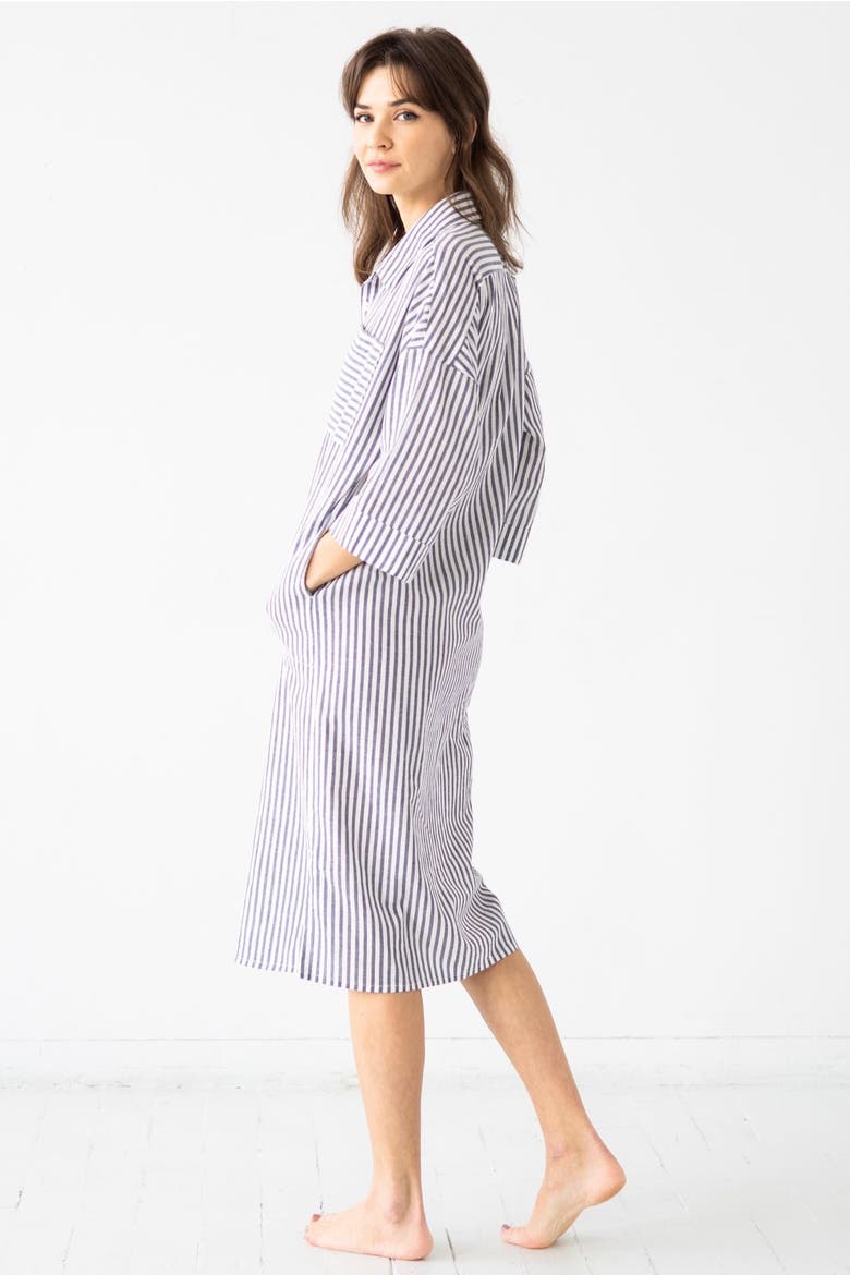 Oversized Button Down Long Shirt, Alternate, color, Navy Stripes