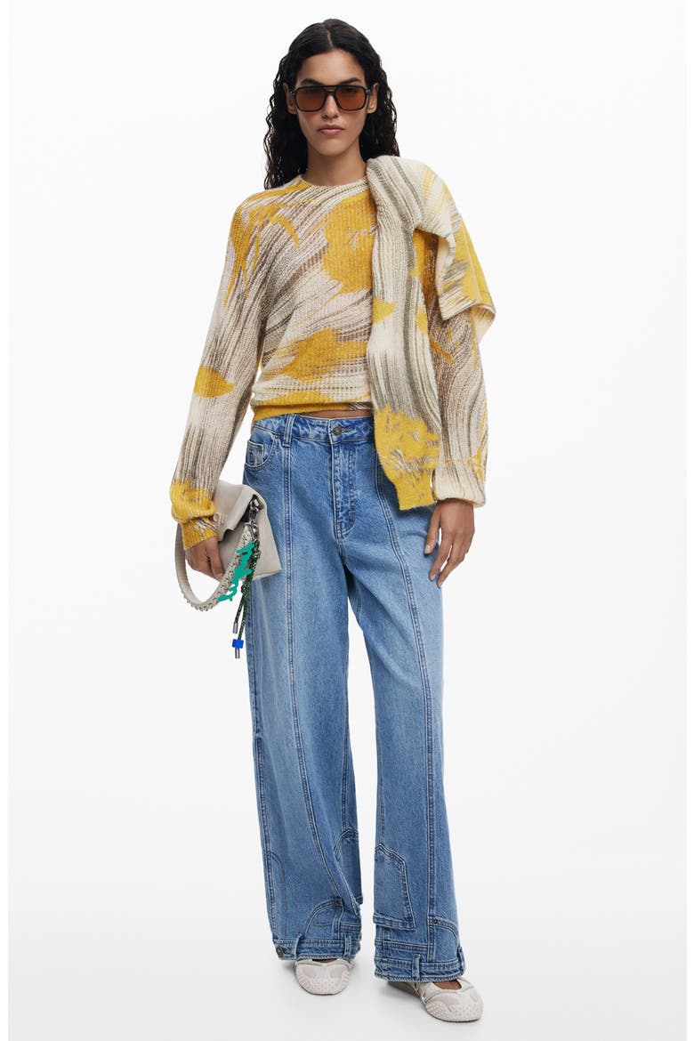 Abstract Print Crewneck Sweater, Alternate, color, YELLOW