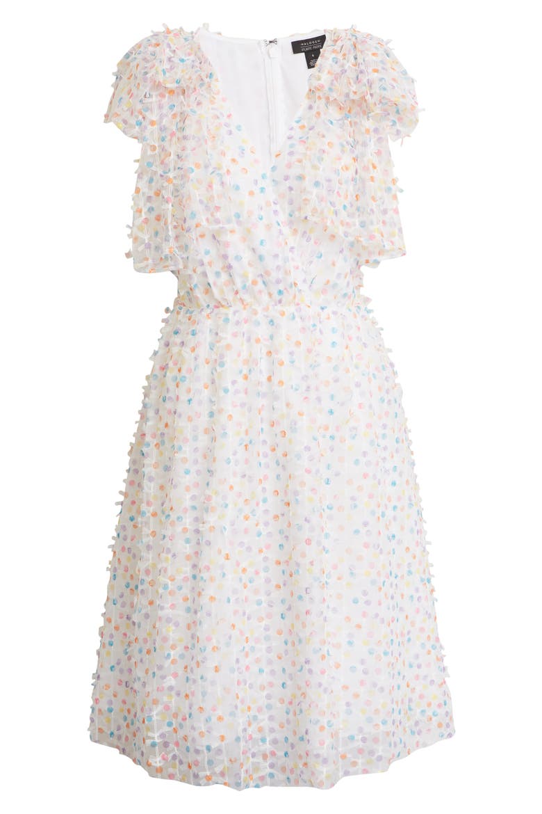 x Atlantic-Pacific Bow Shoulder Textured Dot Dress, Main, color, WHITE MULTI MESH DOT