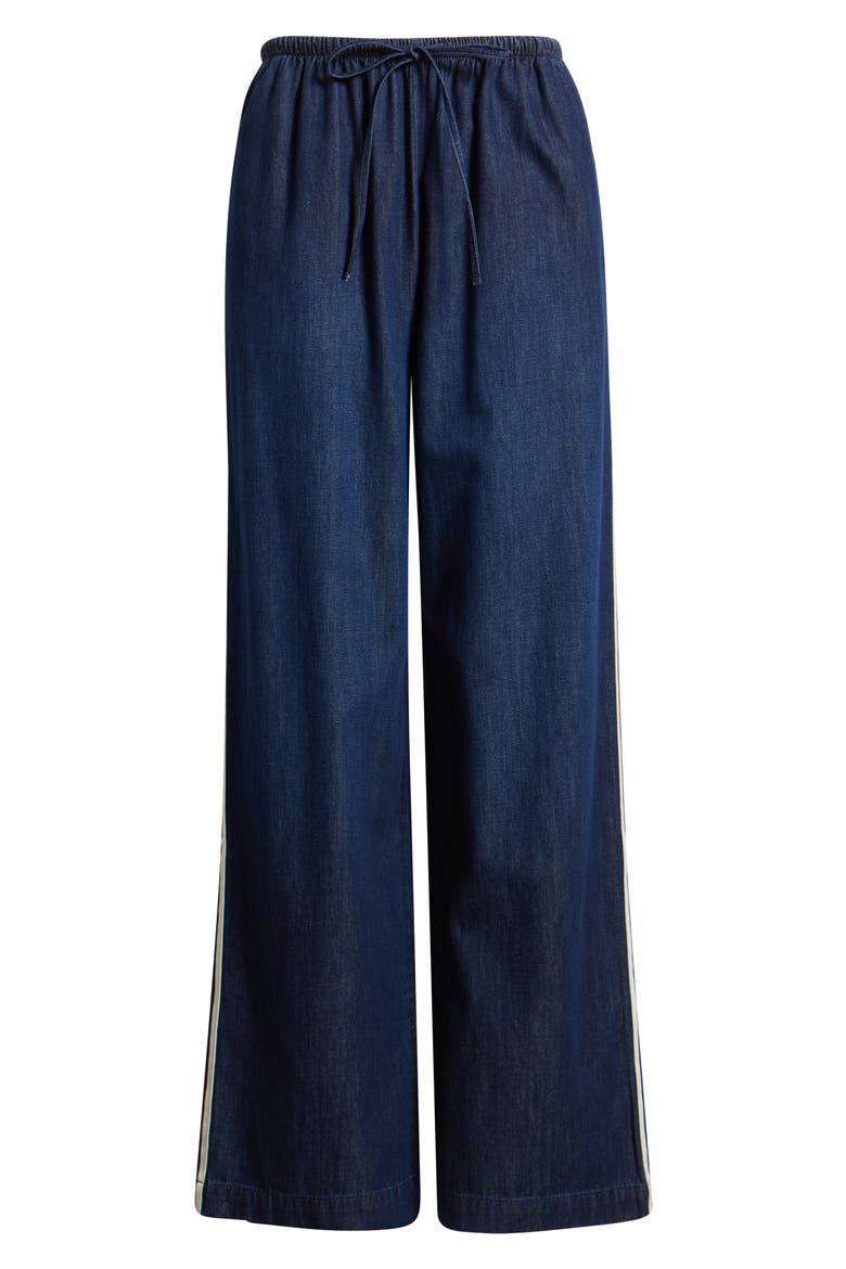 Drawstring Wide Leg Chambray Pants, Alternate, color, DARK WASH