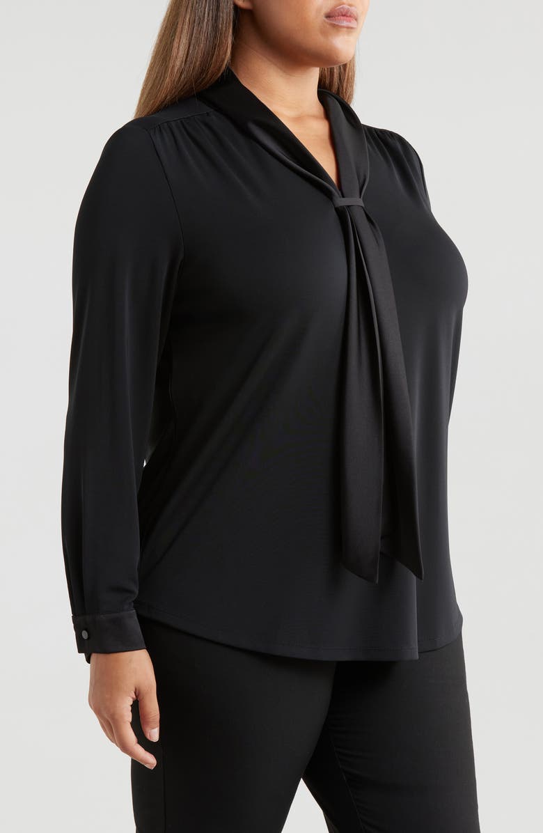 Anne Klein Mixed Media Jersey & Satin Top, Alternate, color, 